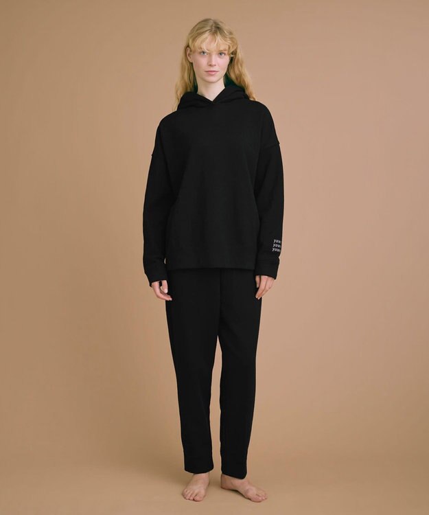 une nana cool 【綿混】あくびのお嬢さんのブークレー裏毛フーディー ブラック