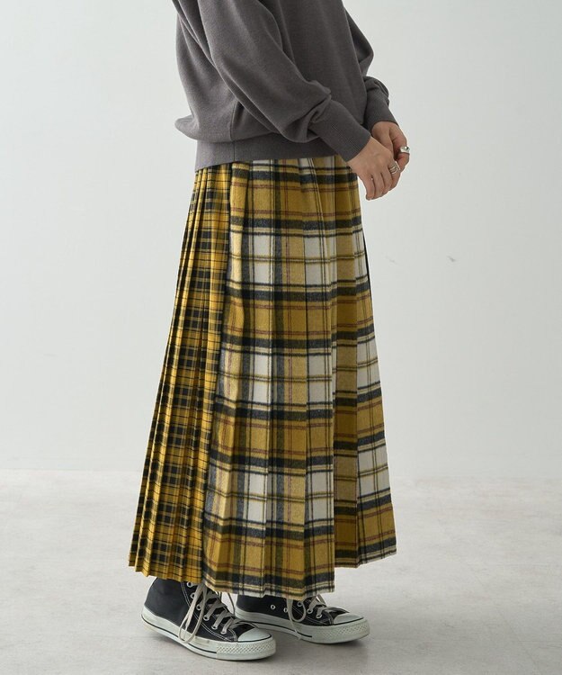 AMERICAN HOLIC シャギーチェックプリーツスカート Mustard
