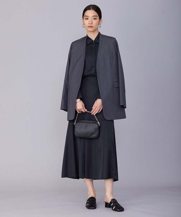 ICB 【洗える】 ルゼブフィブリルサテン シャツ チャコール系