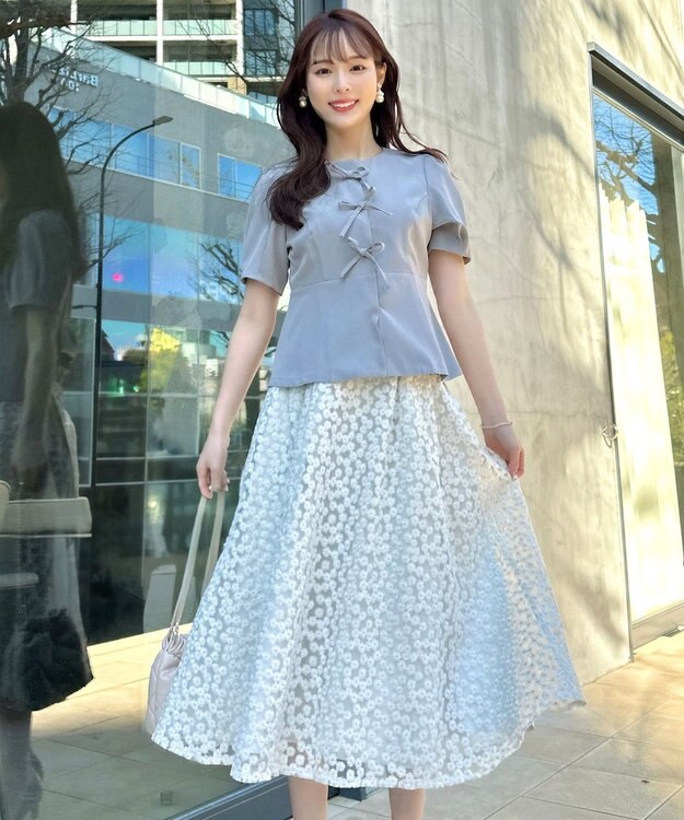 Feroux リボンブラウス ジャケット ライトグレー系