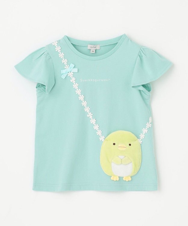 ANY KIDS 【WEB限定/すみっコぐらし】ポシェットTシャツ エメラルドグリーン×ぺんぎん?