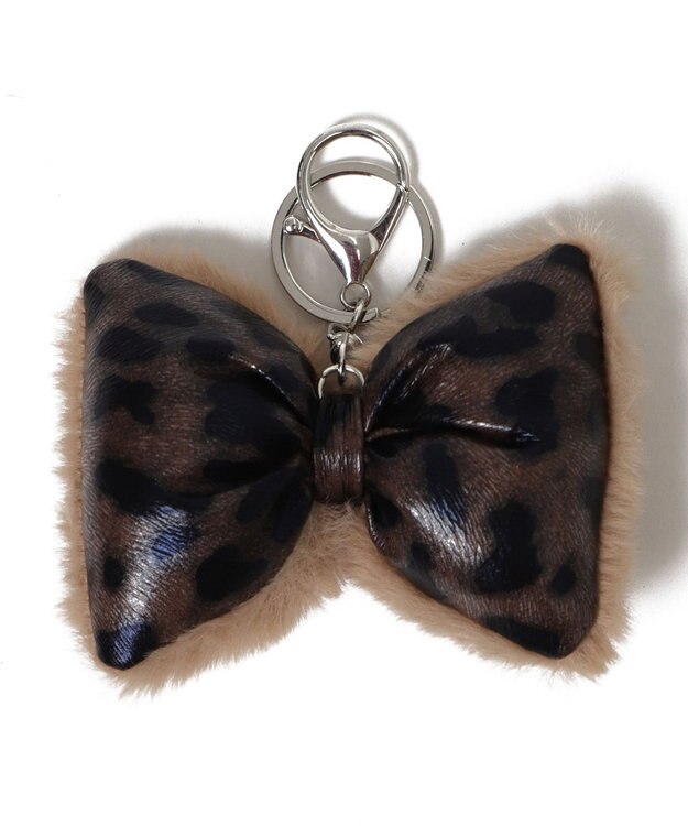 WEGO レオパードPUリボンファーキーホルダー ブラウン