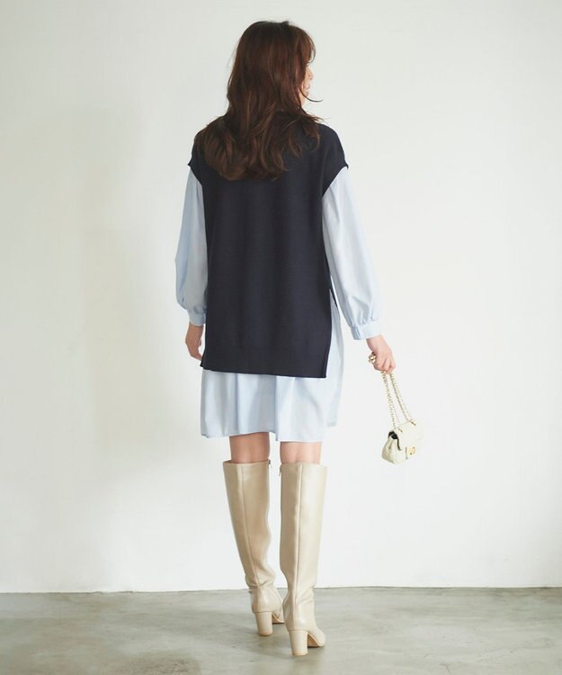 Feroux 【セットアイテム】2WAYリボンタイ ワンピース × ニット ベスト スカイブルー系