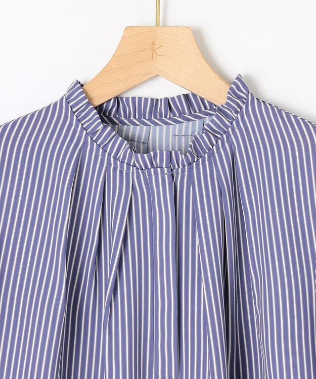 組曲 ライトデシンフリル襟 ブラウス ブルーストライプ系1
