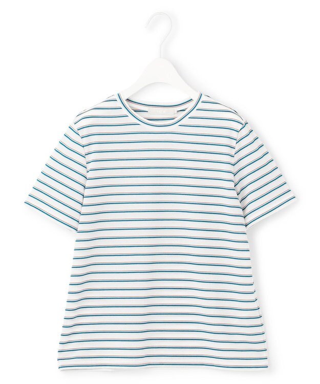 ICB L 【洗える】 シアーマルチボーダー カットソー サックスベース系