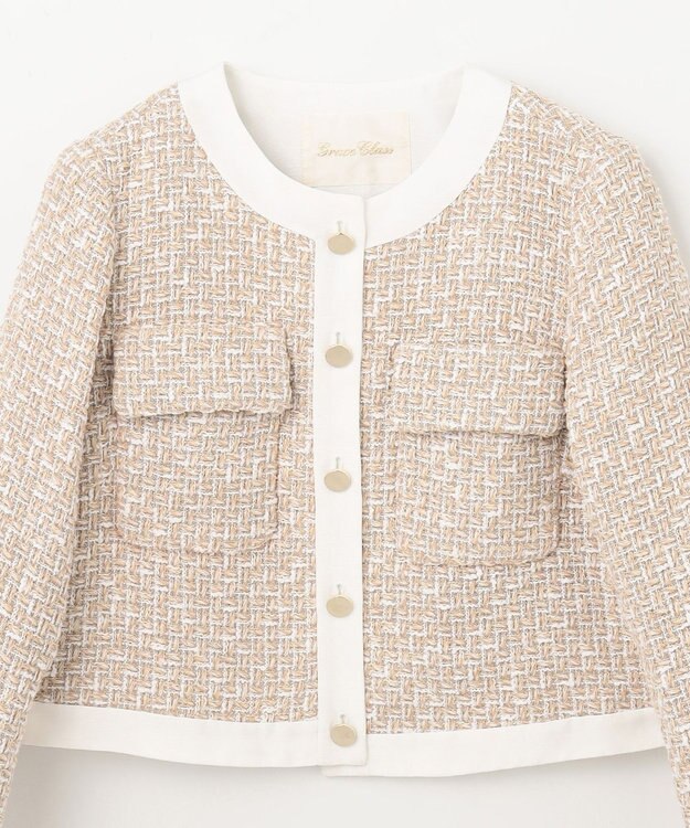 GRACE CONTINENTAL ツイードトリミングジャケット ベージュ