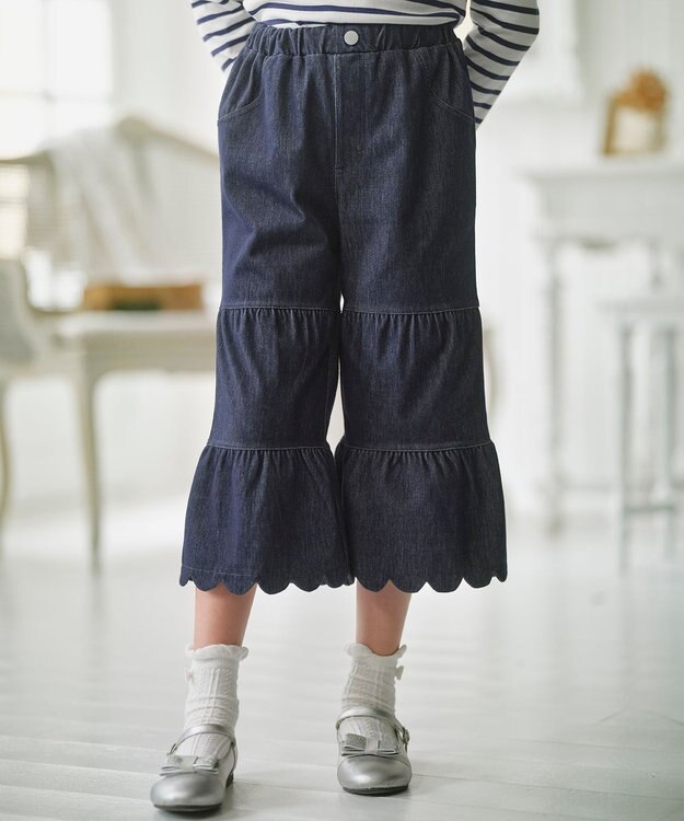 組曲 KIDS 【150-160㎝】ティアードデニムパンツ ネイビー