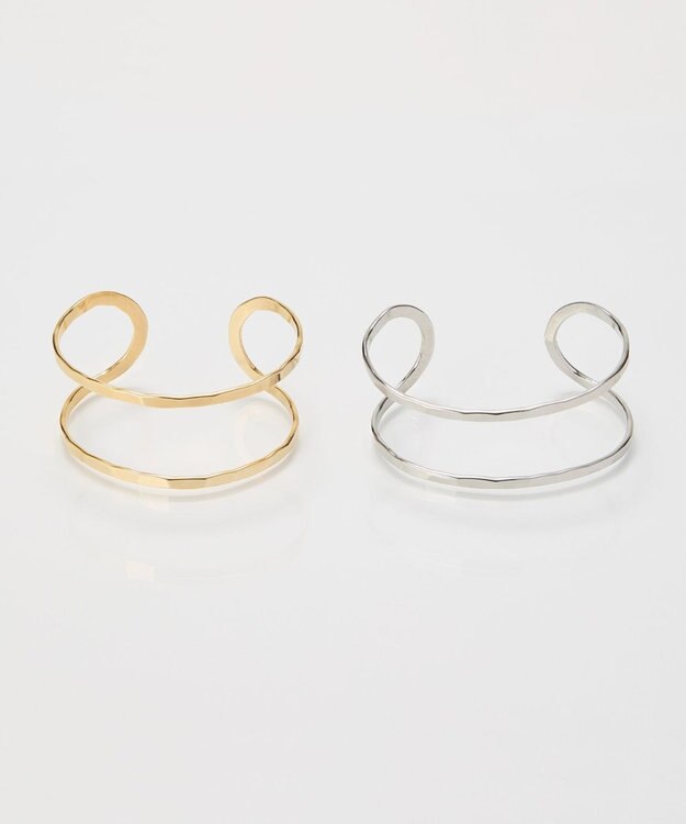 Phoebe 【金属アレルギー対応】2ラインテクスチャーワイドカフバングル　シルバー/ニッケルフリー シルバー