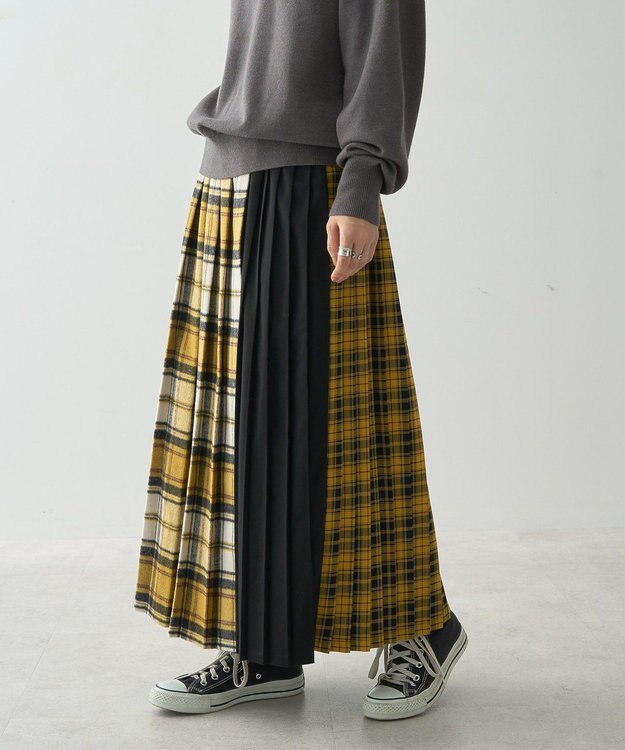 AMERICAN HOLIC シャギーチェックプリーツスカート Mustard