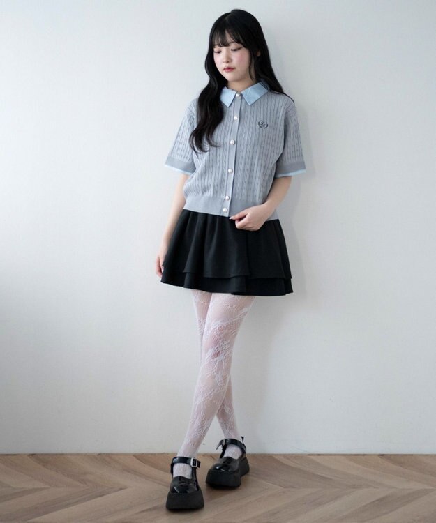 WEGO キンボタンエリツキケーブルニット グレー