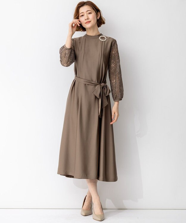 23区 【APPLAUDIR】ノーブルサテン リボンブーケレースコンビ ドレス ブラウン系