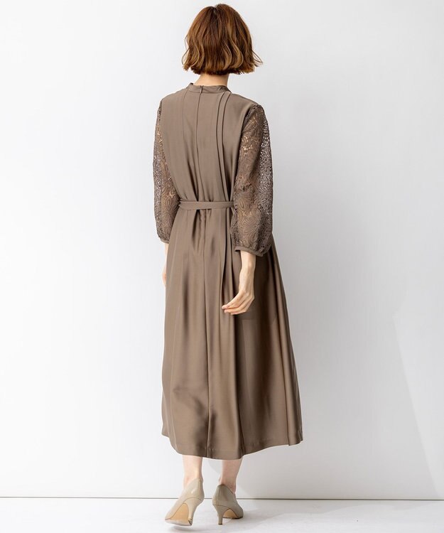 23区 【APPLAUDIR】ノーブルサテン リボンブーケレースコンビ ドレス ブラウン系