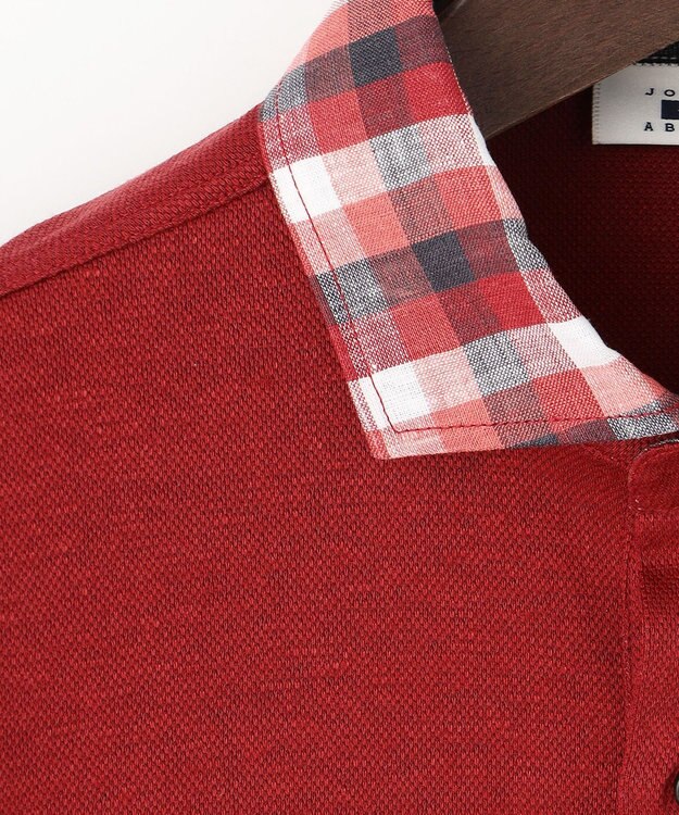 JOSEPH ABBOUD 【リネン素材/清涼感/吸水速乾】リネンハニカム 半袖 ポロシャツ レッド系