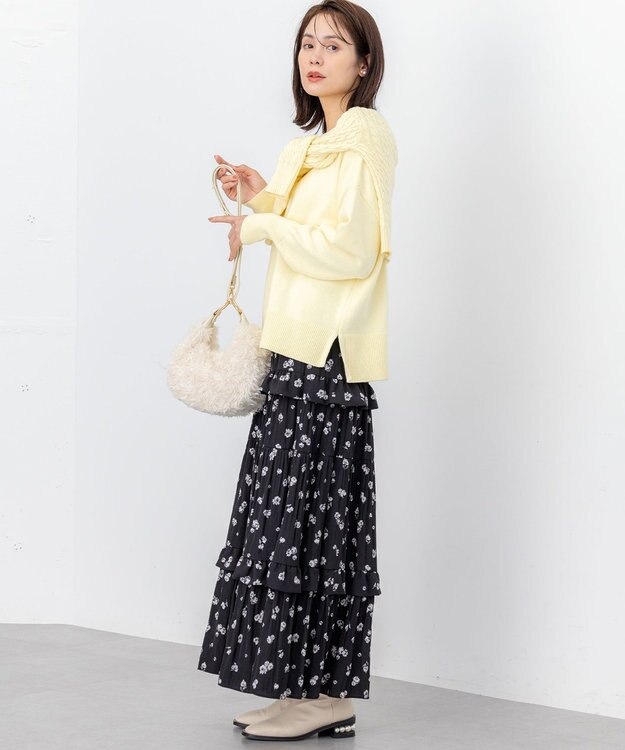 組曲 S 【加藤ローサさん着用 / レングス調整可能】ギャザーライトデシンティアード スカート ブラック系5