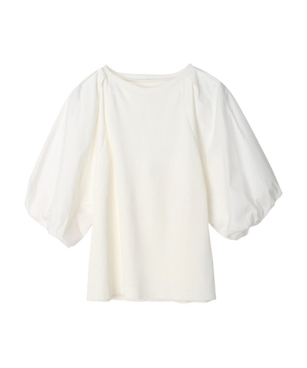 Green Parks armonia．袖布帛ニットプルオーバー Ivory