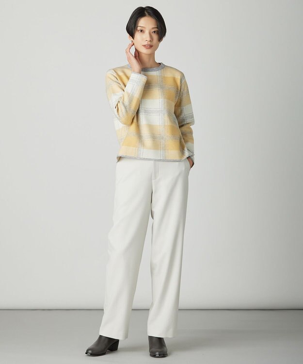 J.PRESS LADIES L Wooly Stretch Plaid ニット イエローチェック系