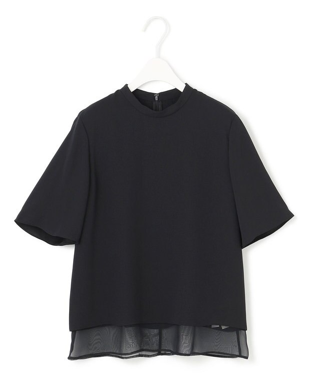 ICB 【UVケア・洗える】BackSatinAmunzen シフォンコンビブラウス ブラック×ブラック系