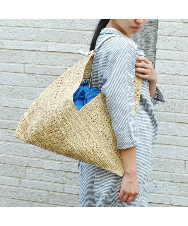 UNBILLION perche マダガスカルラフィア×姫路レザーホーボーバッグ アイボリー