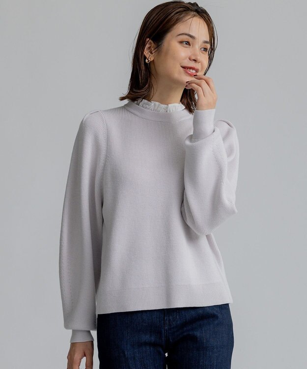 組曲 L 【WEB限定】襟付き片畔ニットプルオーバー ライトグレー系