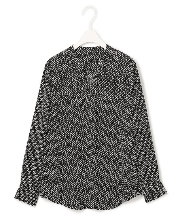 ICB 【人気のため新柄追加・洗える】Back Satin Amunzen キーネック長袖ブラウス ブラック系柄