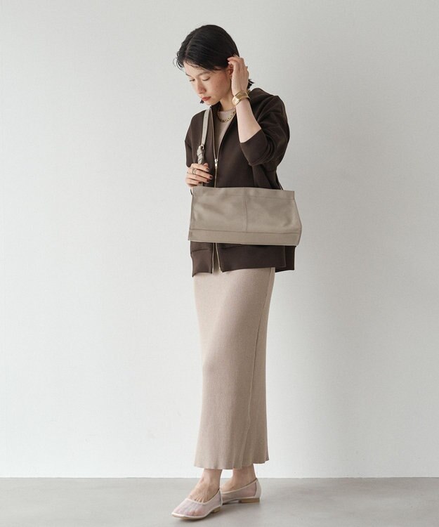 russet 【2025AW新作】レザー横長ショルダーバッグ(CE-1628) GrayBeige