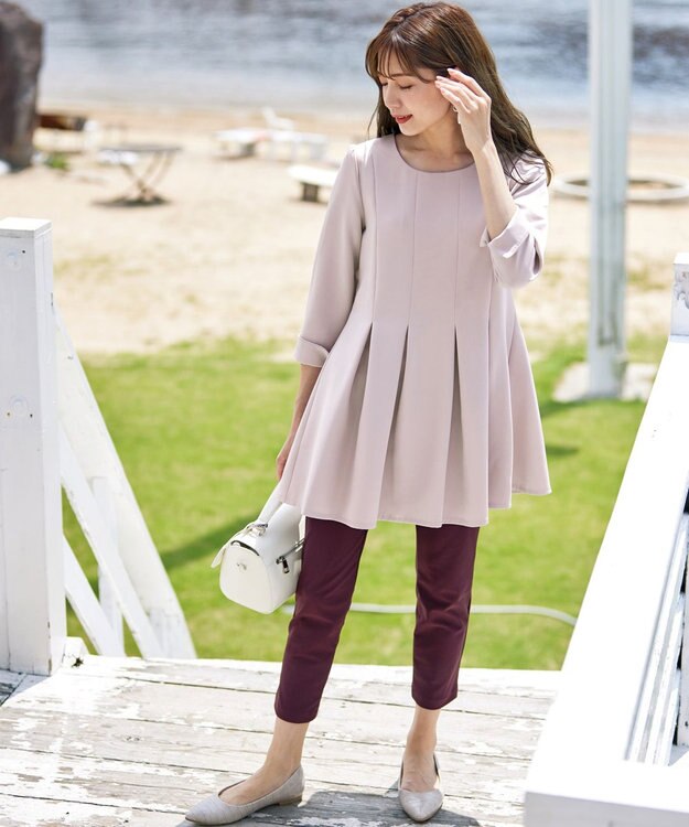 Tiaclasse L 【洗える】ダブルラインタックチュニック グレージュ