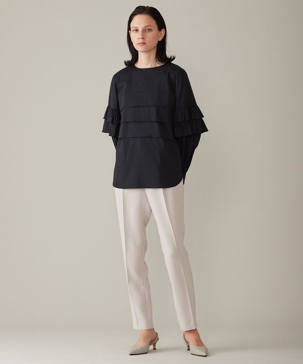 自由区 L 【洗える】タイプライターデザイン ブラウス ブラック系