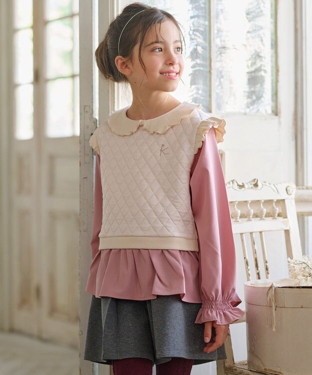 組曲 KIDS 【110-140㎝】フラワーキルトレイヤード トップス エクリュ系