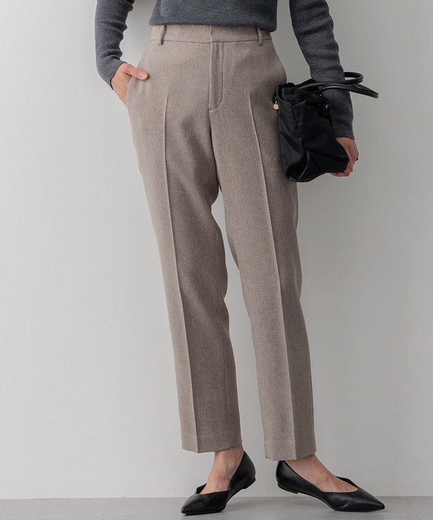 23区 【洗える】ウールライクカルゼ テーパードパンツ ベージュ系