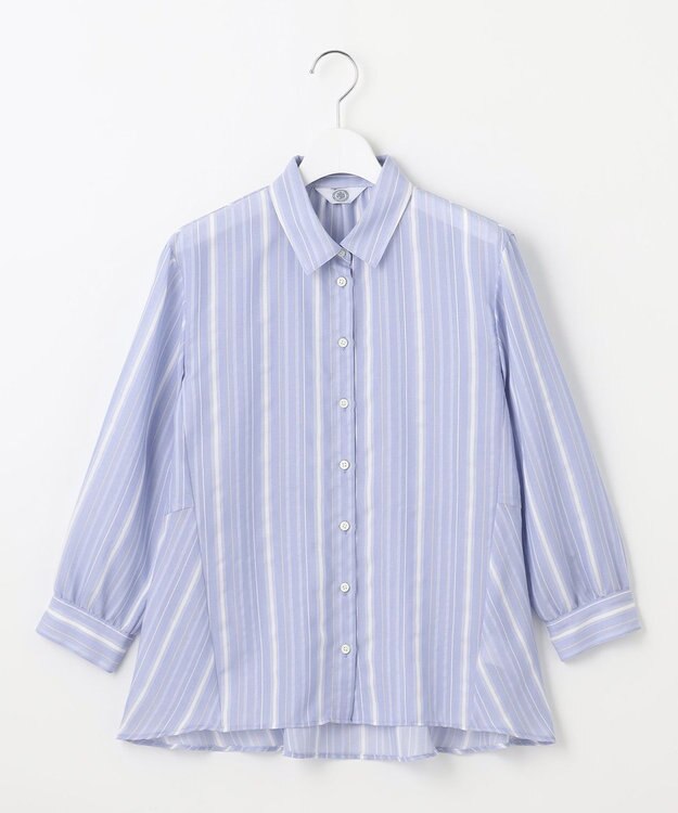 J.PRESS LADIES L 【洗える】SHEERストライプ ペプラム シャツ ブラウス サックスストライプ系