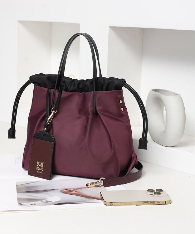 style code 【PADMA/パドマ】ナイロン×レザー　巾着　ショルダーバッグ 2WAY ワイン