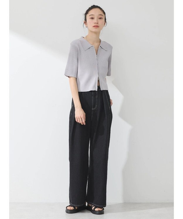 earth music&ecology 衿付きダブルＺＩＰカーディガン Light Gray