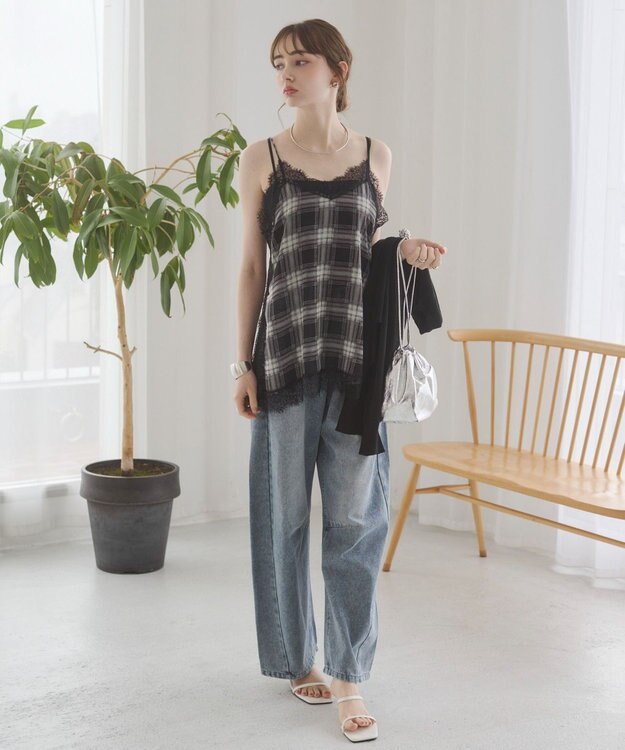 WEGO 【ANGIE VINTAGE】サテンレースキャミソール ブラックチェック1