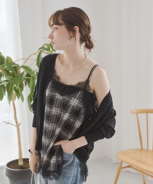 WEGO 【ANGIE VINTAGE】サテンレースキャミソール ブラックチェック1