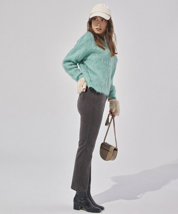 UNFILO L アルパカシャギー クルーネック プルオーバー グリーン