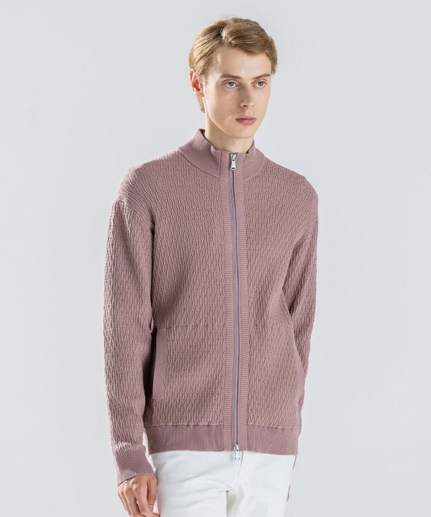 JOSEPH HOMME 【新柄】 ヴィスコースリンクス　ハイネックジップアップカーディガン ピンク系