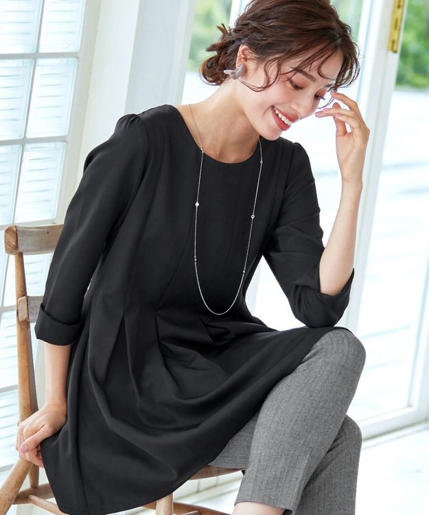 Tiaclasse L 【洗える】ダブルラインタックチュニック ブラック