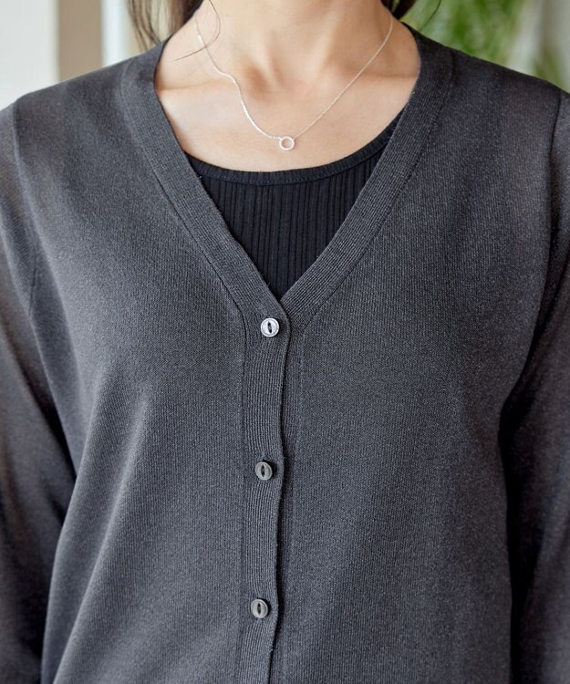 Tiaclasse L Vネックラメニットシアーカーディガン チャコールグレー