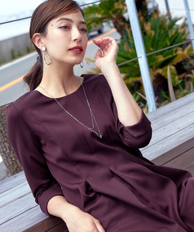 Tiaclasse L 【洗える】ダブルラインタックチュニック ボルドー