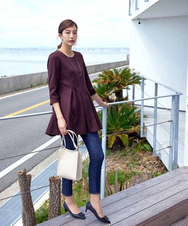 Tiaclasse L 【洗える】ダブルラインタックチュニック ボルドー