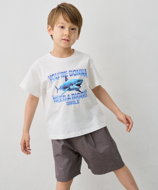 ANY KIDS 【洗濯機可能】サメプリント 半袖Tシャツ オフホワイト