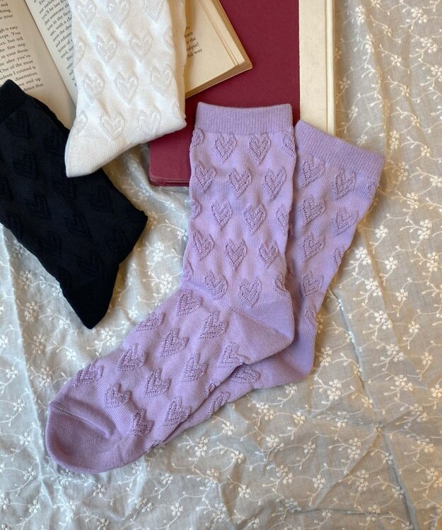 WEGO ポコポコハートクルーソックス パープル