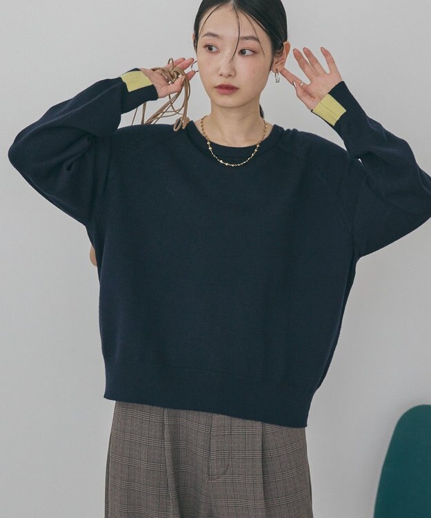 AMERICAN HOLIC バイパチラグランニットプルオーバー Navy