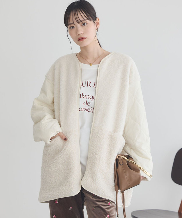 earth music&ecology ボアキルトミドルコート Ivory