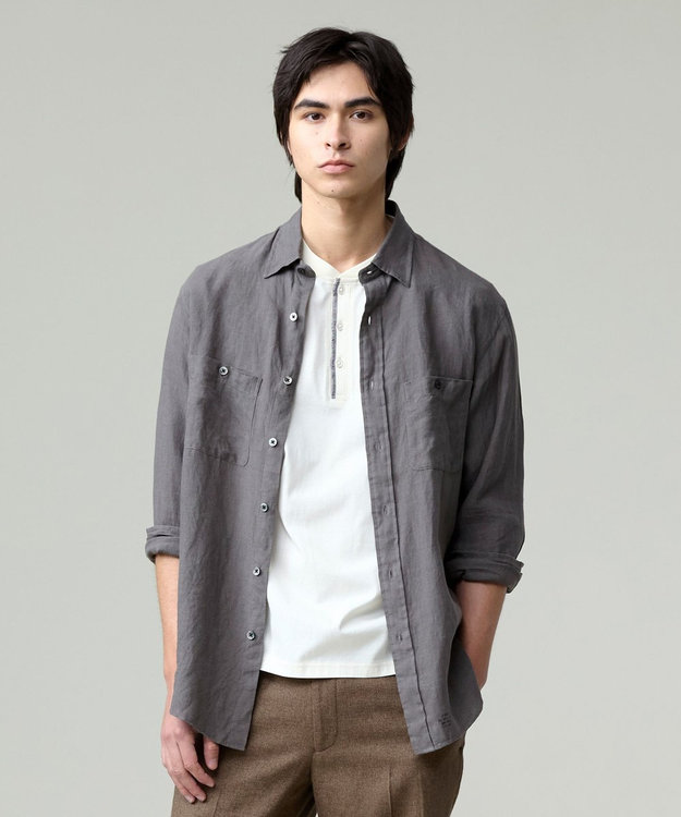 J.PRESS MEN 【洗える】リネントロピカル シャツ / レギュラー グレー系
