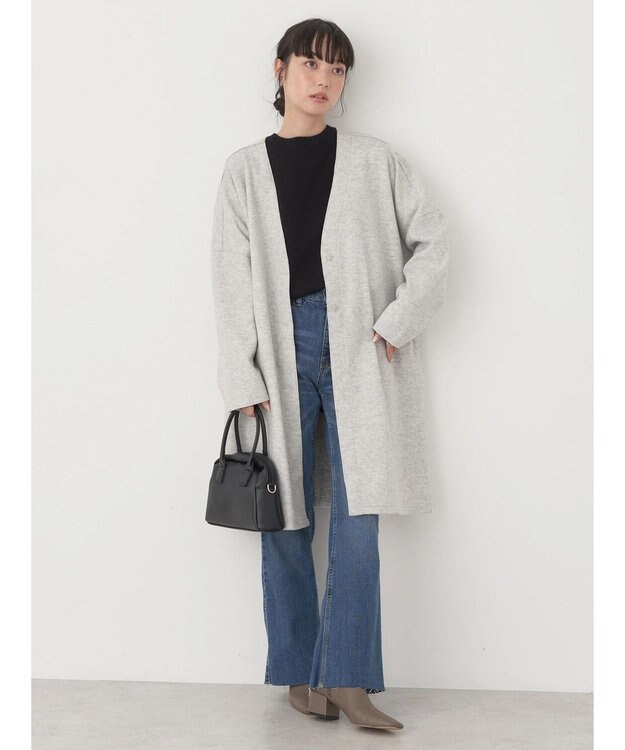 earth music&ecology 圧縮風ポンチコーディガン Light Gray