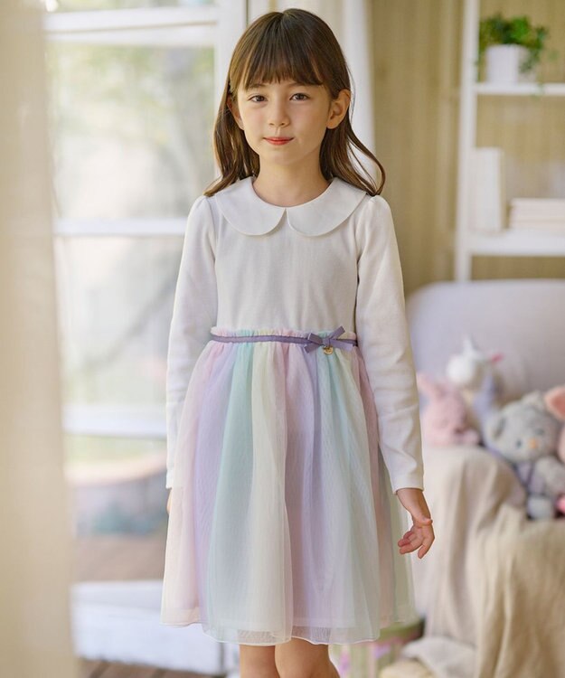 ANY KIDS 花柄ドッキングチュールワンピース レインボー