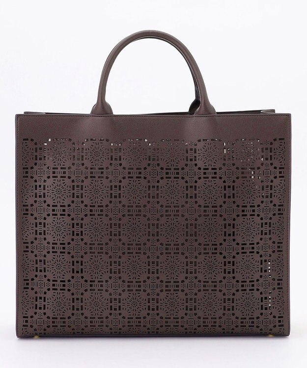 自由区 【カタログ掲載・巾着袋付き・A4サイズ収納可】パンチングレース トート ダークブラウン