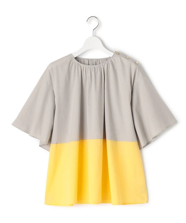 J.PRESS YORK STREET 【WOMEN】バイカラーギャザー ブラウス ライトグレー系1