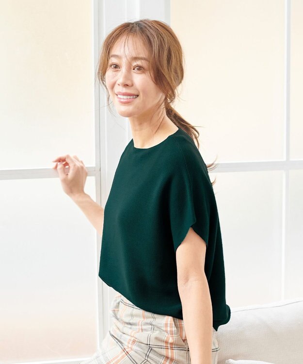 ANY 【洗濯機可能/アンチピリング/UVケア】アクリルガーターコクーンニット グリーン